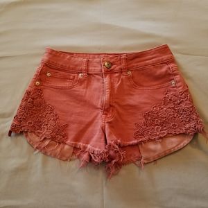 AEO high rise lace detail pink shorts